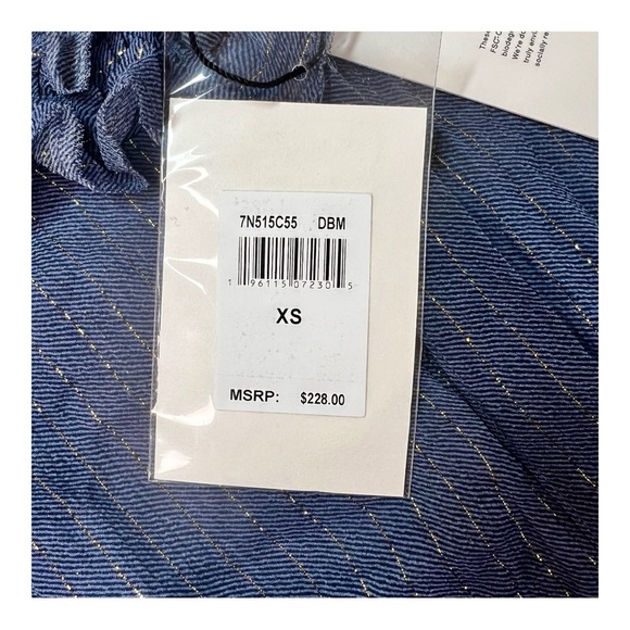 7 for All Mankind Sleeveless Ruffle Trim Shirt Denim and Gold Extra Small NWT - Picture 11 of 16